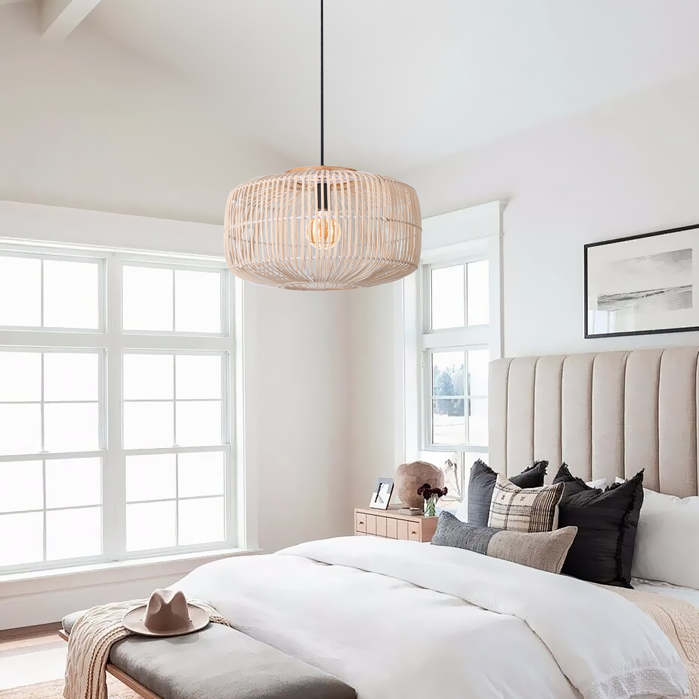Natural Creative Rattan Chandeliers Dining Room Black Pendant Lights