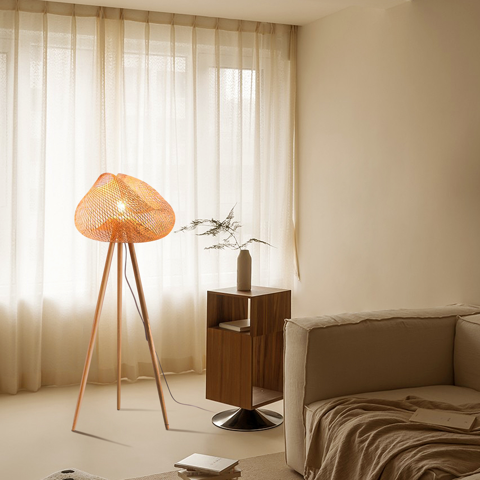 Japanese Floor Lamp Tatami Chinese Style HandWoven Bamboo Lamps