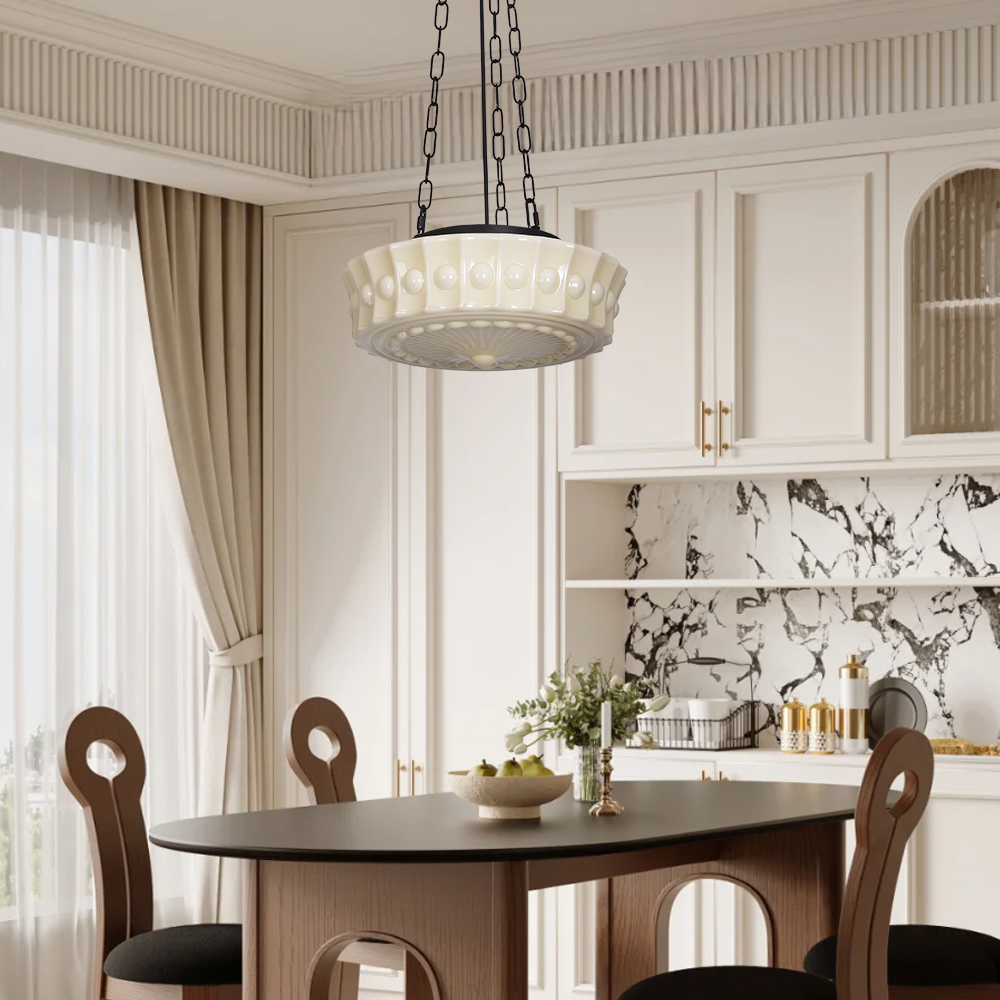 French Glass Chandelier Medieval Retro Dining Room Pendant Light