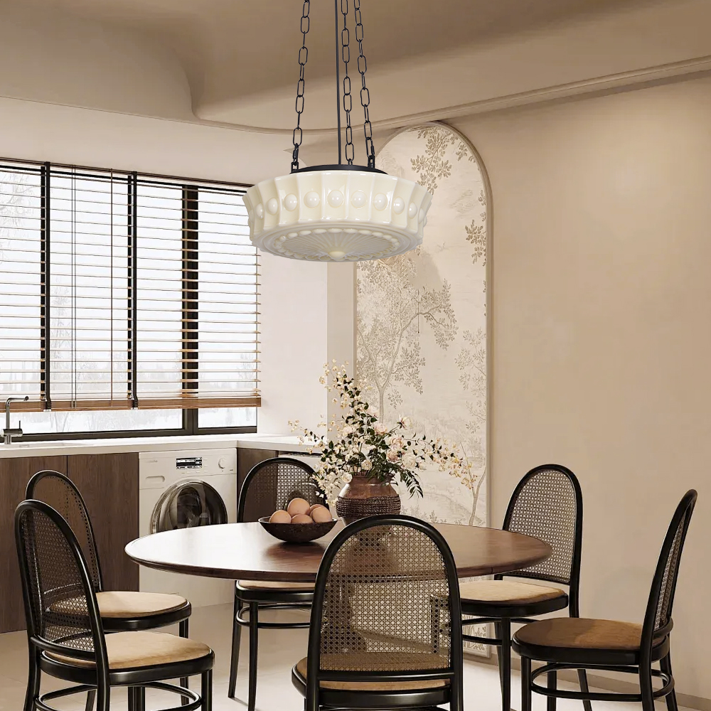 French Glass Chandelier Medieval Retro Dining Room Pendant Light