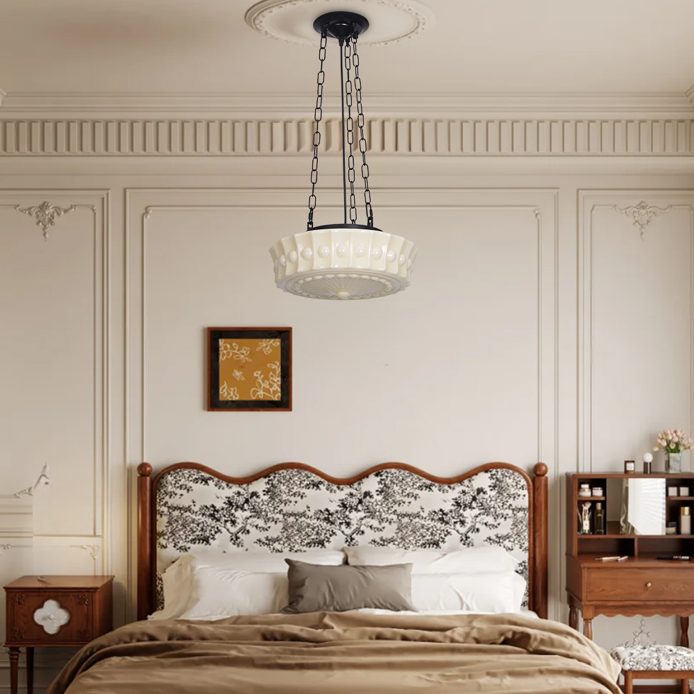 French Glass Chandelier Medieval Retro Dining Room Pendant Light