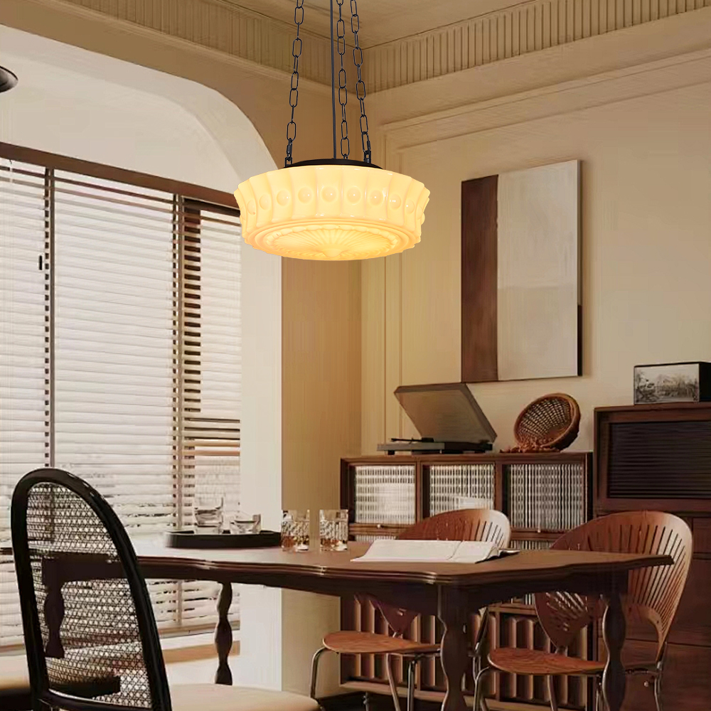 French Glass Chandelier Medieval Retro Dining Room Pendant Light