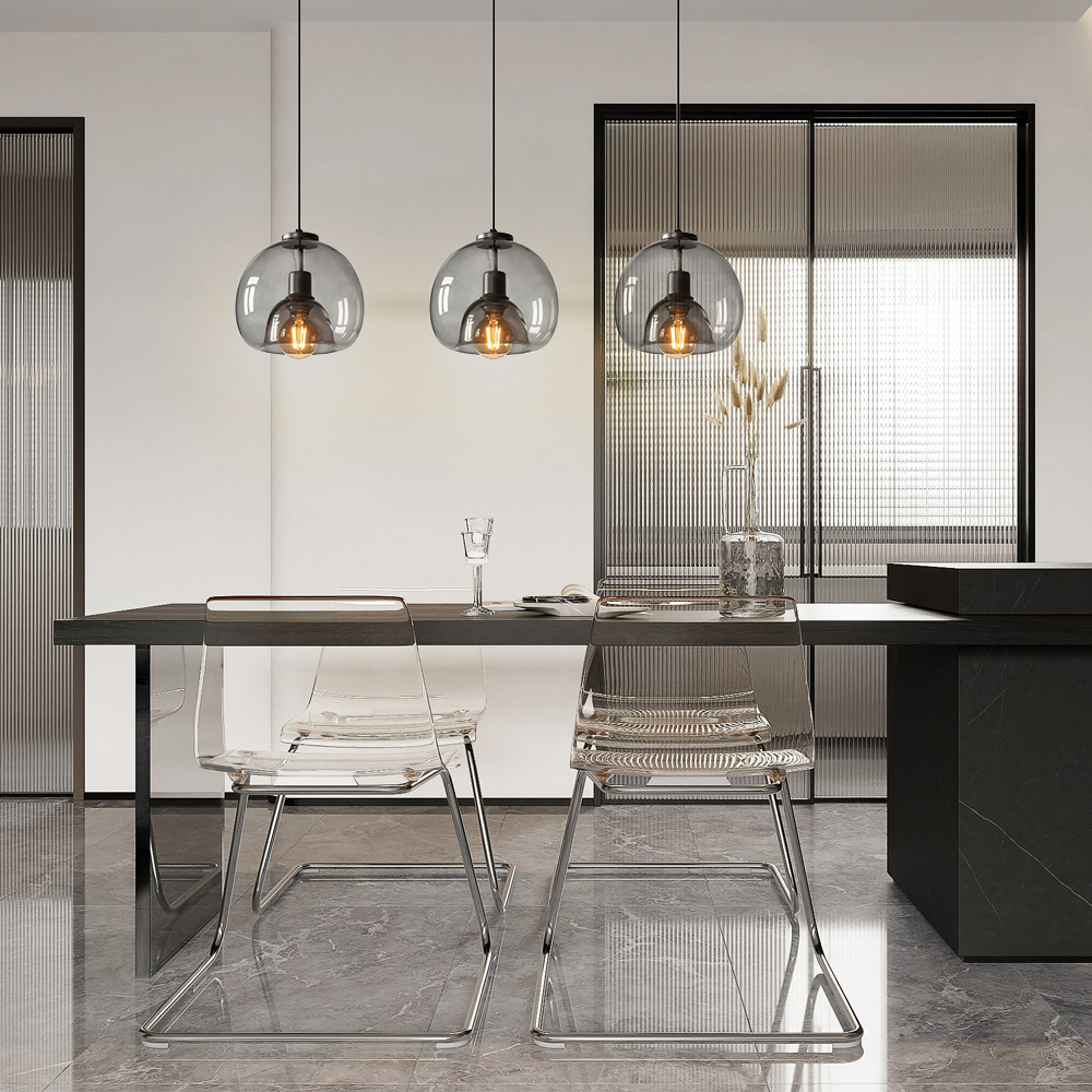 Dining Room Black Transparent Glass Pendant Light Modern Mini Bedroom Bedside Lamp