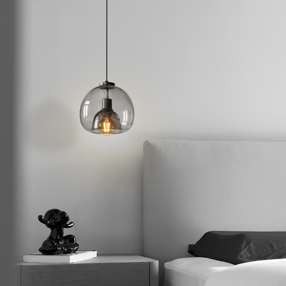 Dining Room Black Transparent Glass Pendant Light Modern Mini Bedroom Bedside Lamp