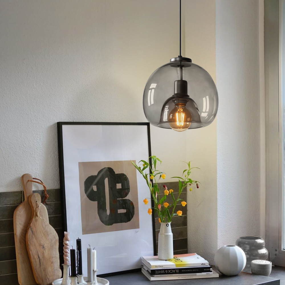 Dining Room Black Transparent Glass Pendant Light Modern Mini Bedroom Bedside Lamp