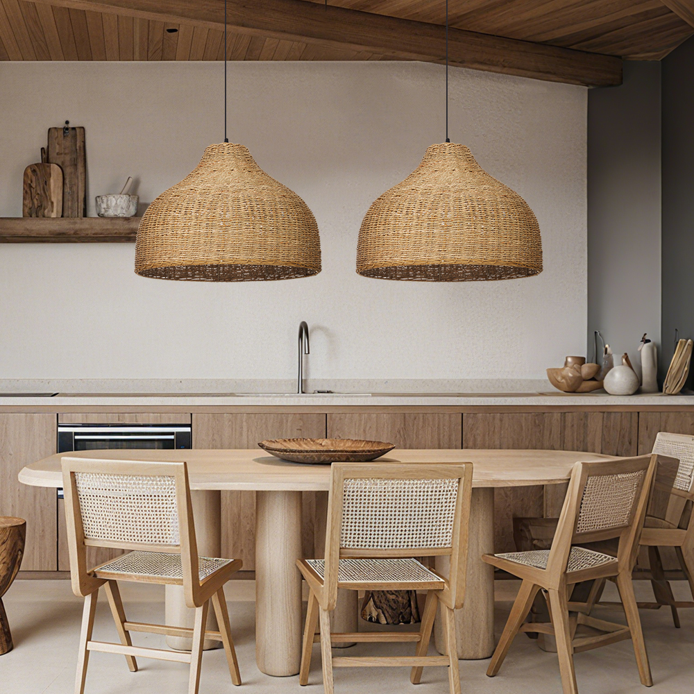 Coastal Kitchen Pendant Light Japanese Style Rattan Seagrass Hanging Chandelier