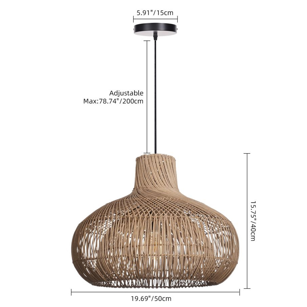 Retro Double-layer Dark Color Rattan Chandelier for Living Room Dining Room