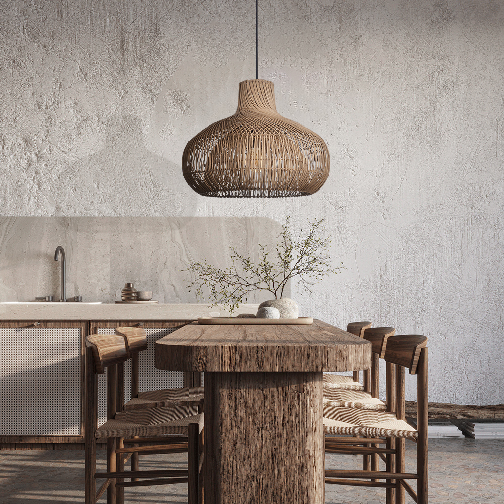 Retro Double-layer Dark Color Rattan Chandelier for Living Room Dining Room