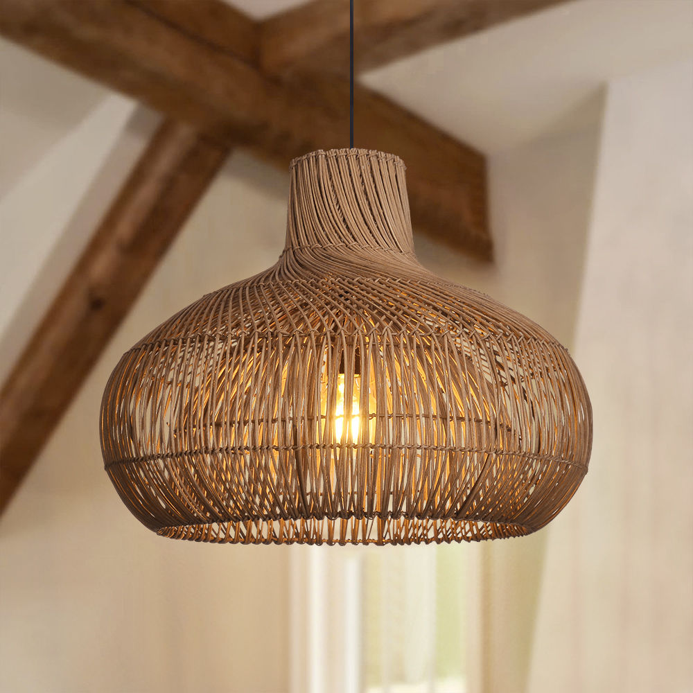 Retro Double-layer Dark Color Rattan Chandelier for Living Room Dining Room