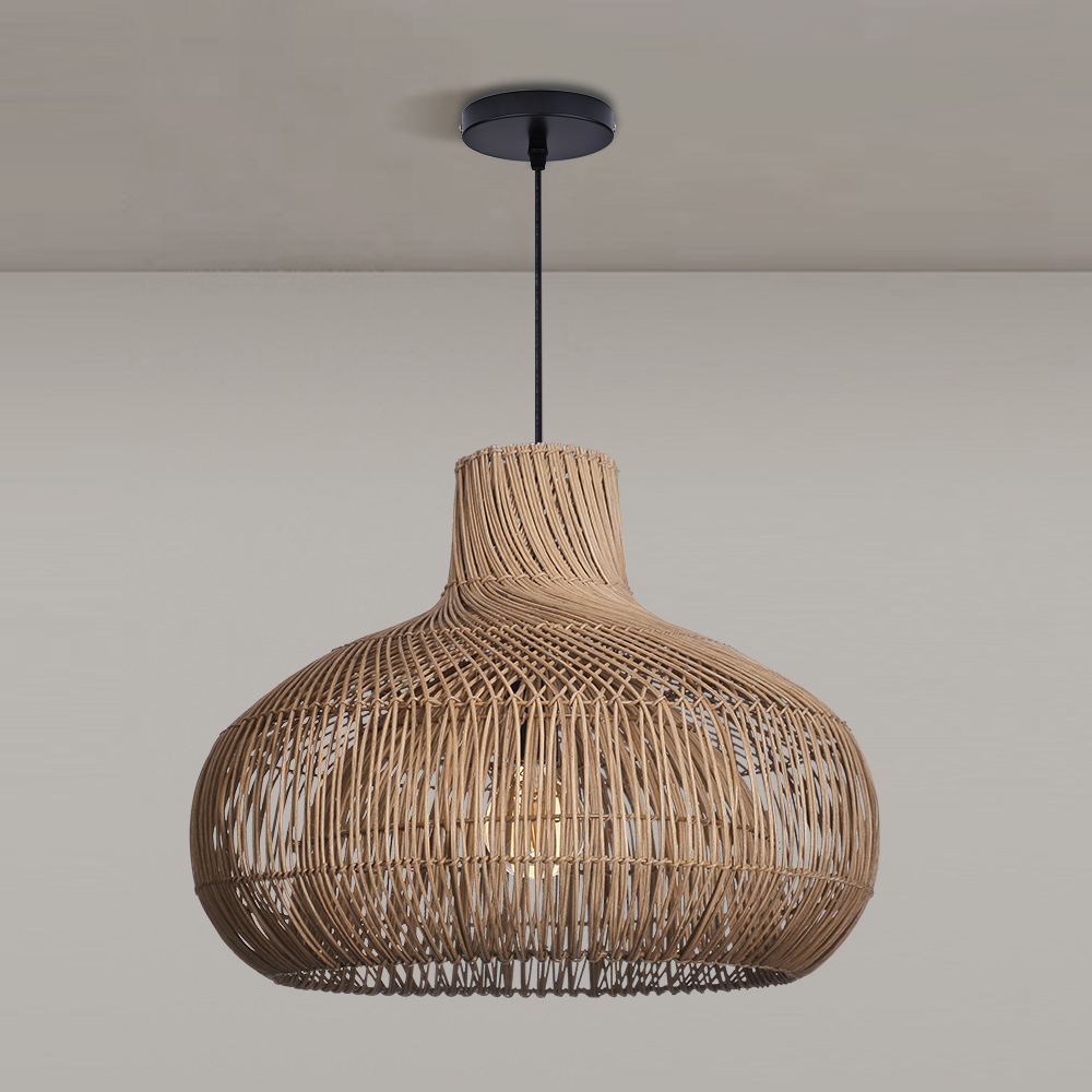 Retro Double-layer Dark Color Rattan Chandelier for Living Room Dining Room