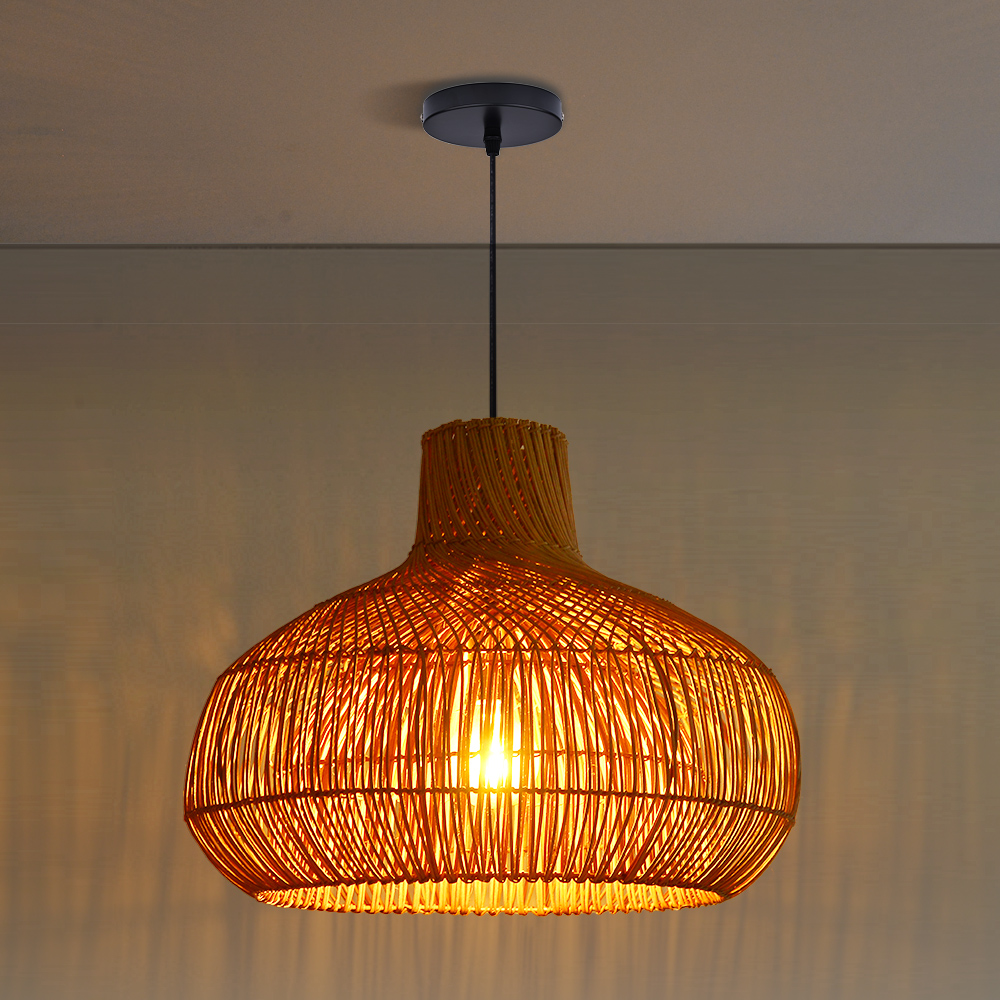 Retro Double-layer Dark Color Rattan Chandelier for Living Room Dining Room