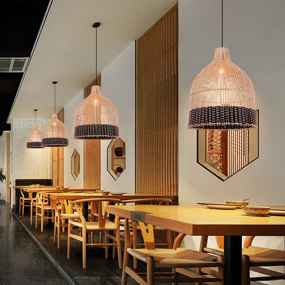 Japanese Rattan Woven Restaurant Chandelier Living Room Creative Hanging Lamp