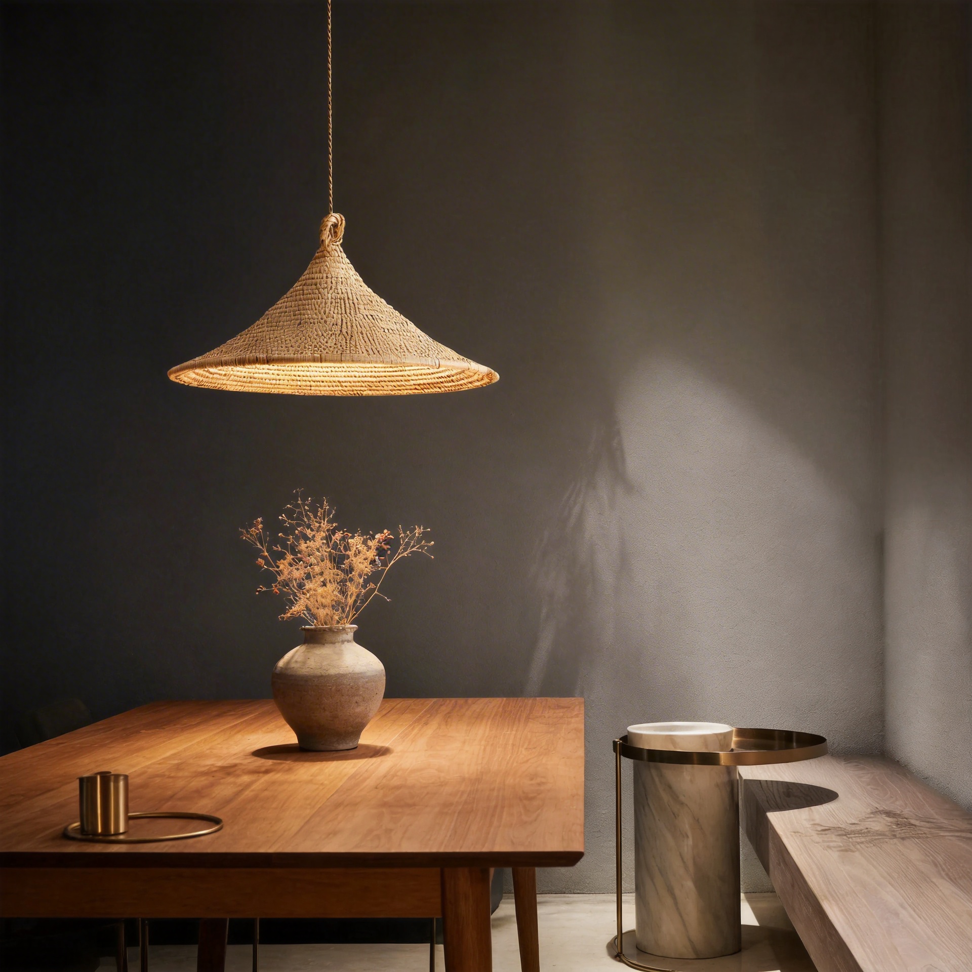 Handwoven Rattan Conical Pendant Light Wabi-sabi Natural Home Ceiling Lamp