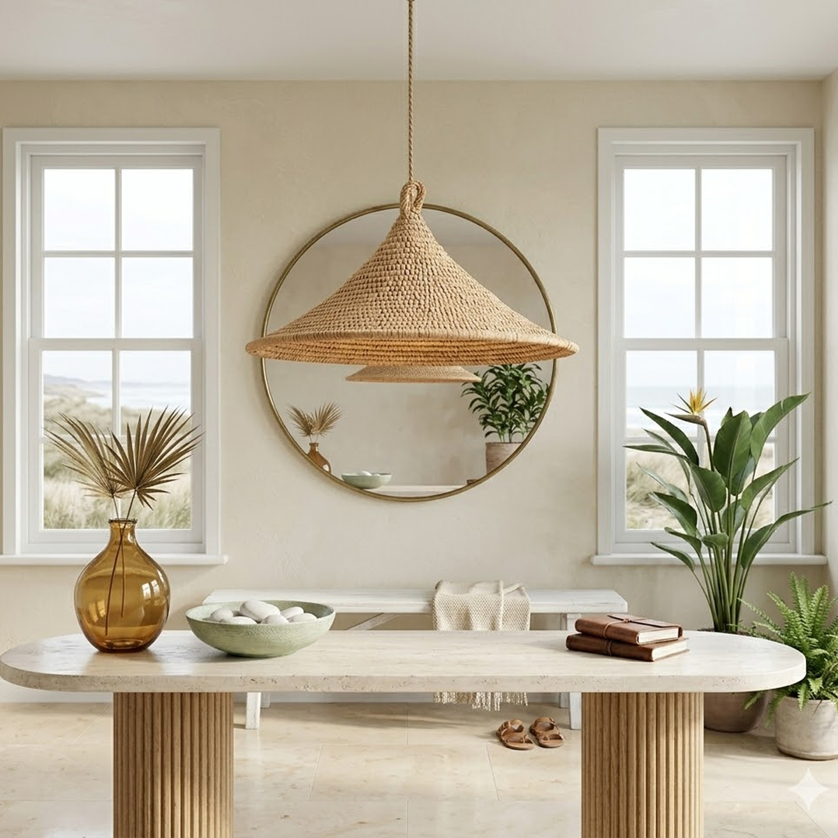 Handwoven Rattan Conical Pendant Light Wabi-sabi Natural Home Ceiling Lamp