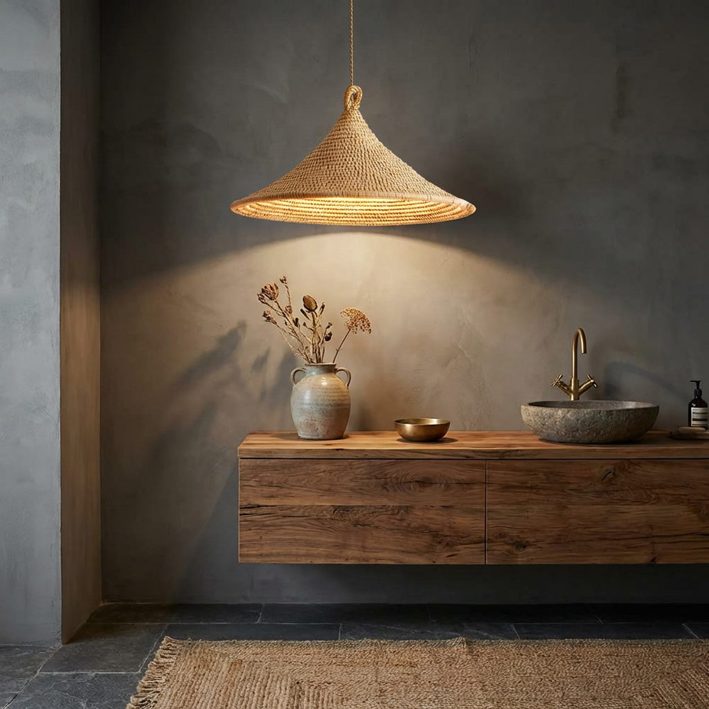 Handwoven Rattan Conical Pendant Light Wabi-sabi Natural Home Ceiling Lamp