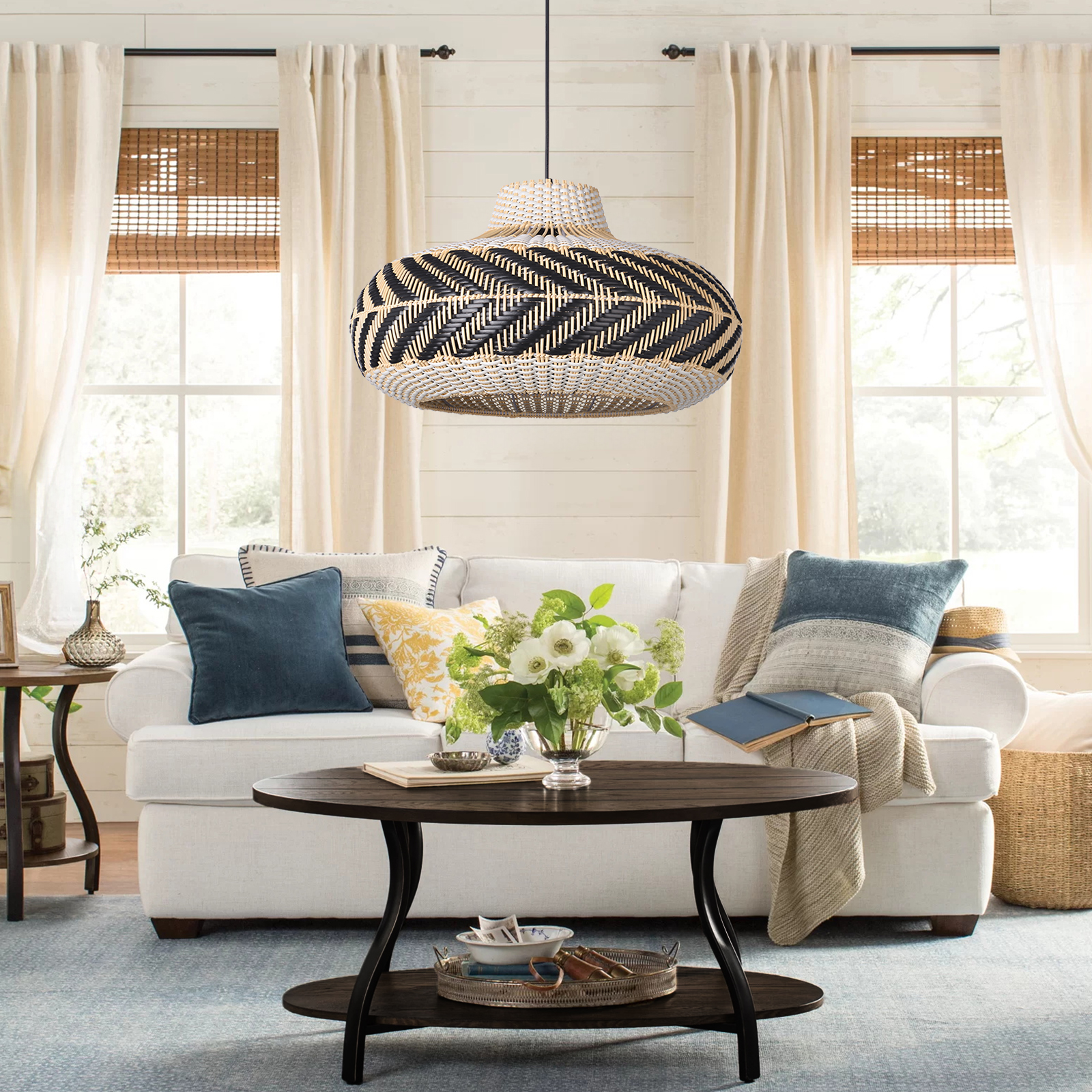 Dining Room Black Rattan Pendant Light Simple Home Decor Lighting Fixture