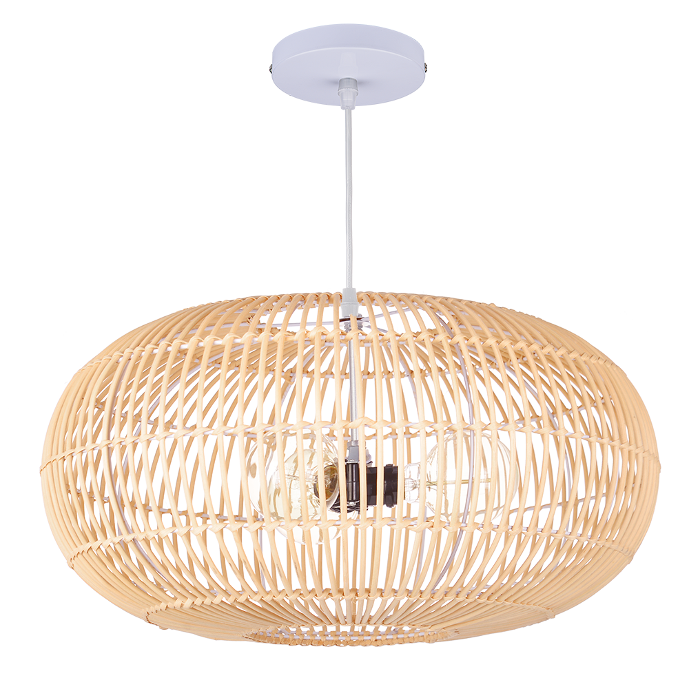 3 Bulbs Hanging Chandelier Medieval Style Dining Room Rattan Pendant Light