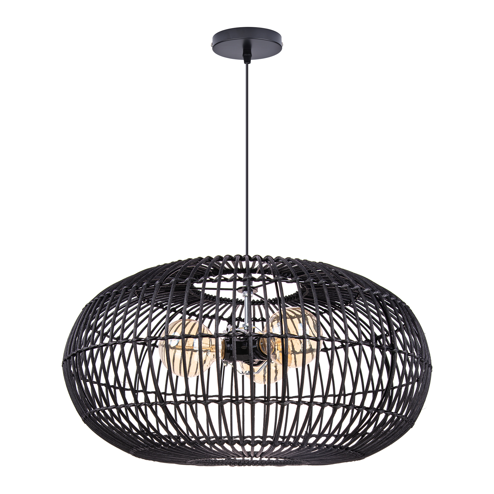 3 Bulbs Hanging Chandelier Medieval Style Dining Room Rattan Pendant Light