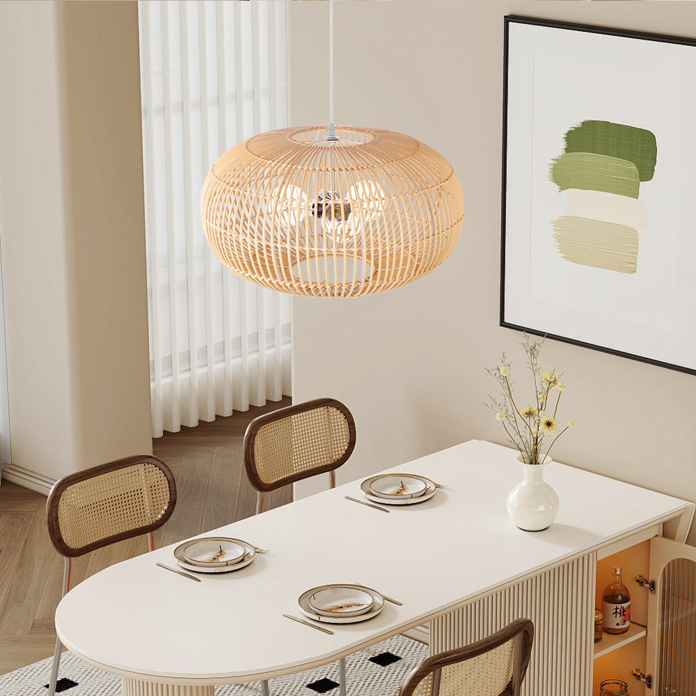 Intricate Round Black Rattan Lattice Light Modern Handwoven 3-bulb Chandelier