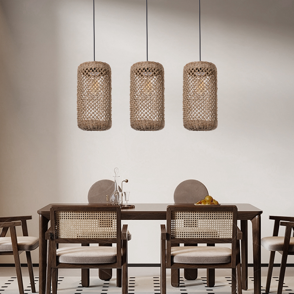Restaurant Natural Seagrass Rattan Pendant Lamp Dining Room Lighting