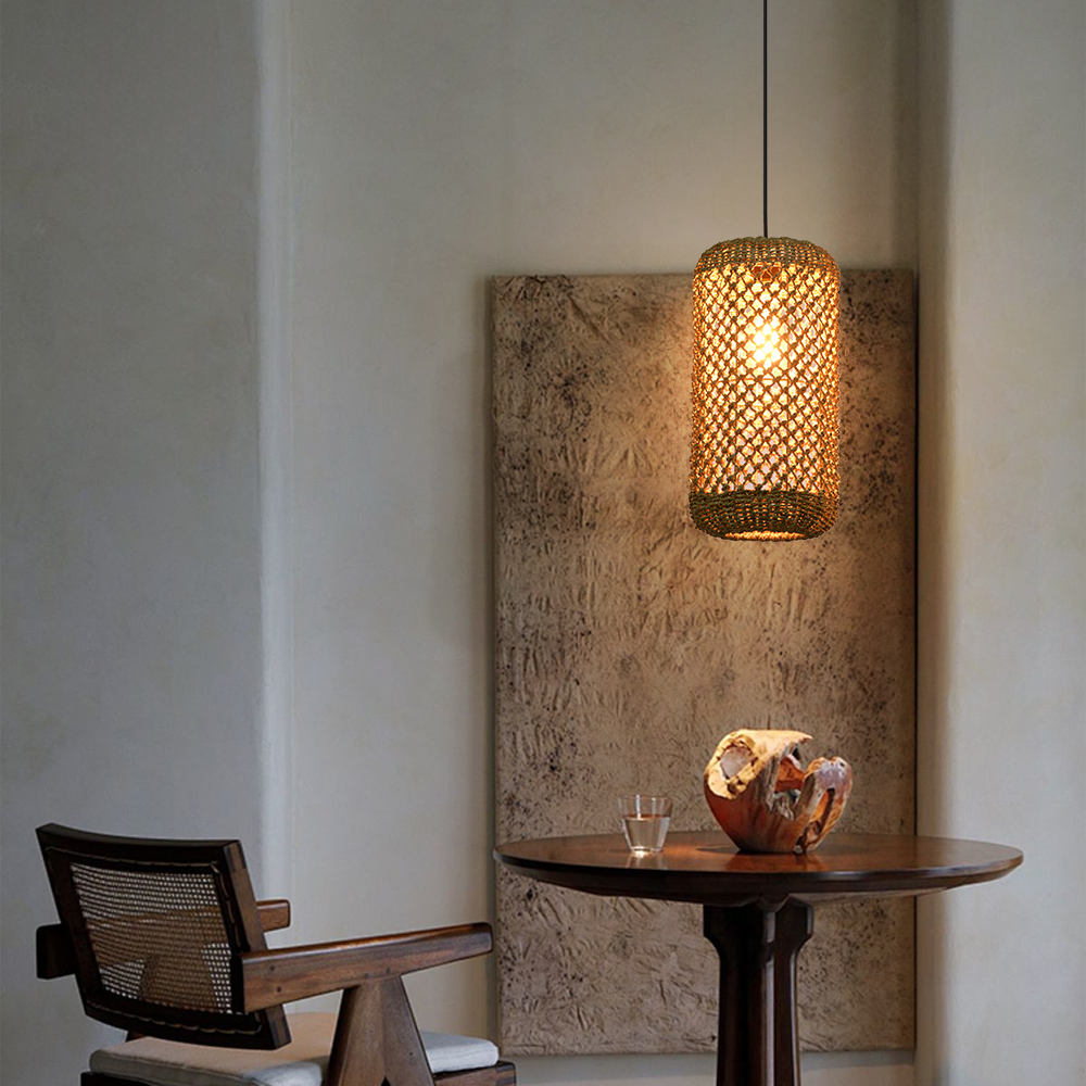 Restaurant Natural Seagrass Rattan Pendant Lamp Dining Room Lighting