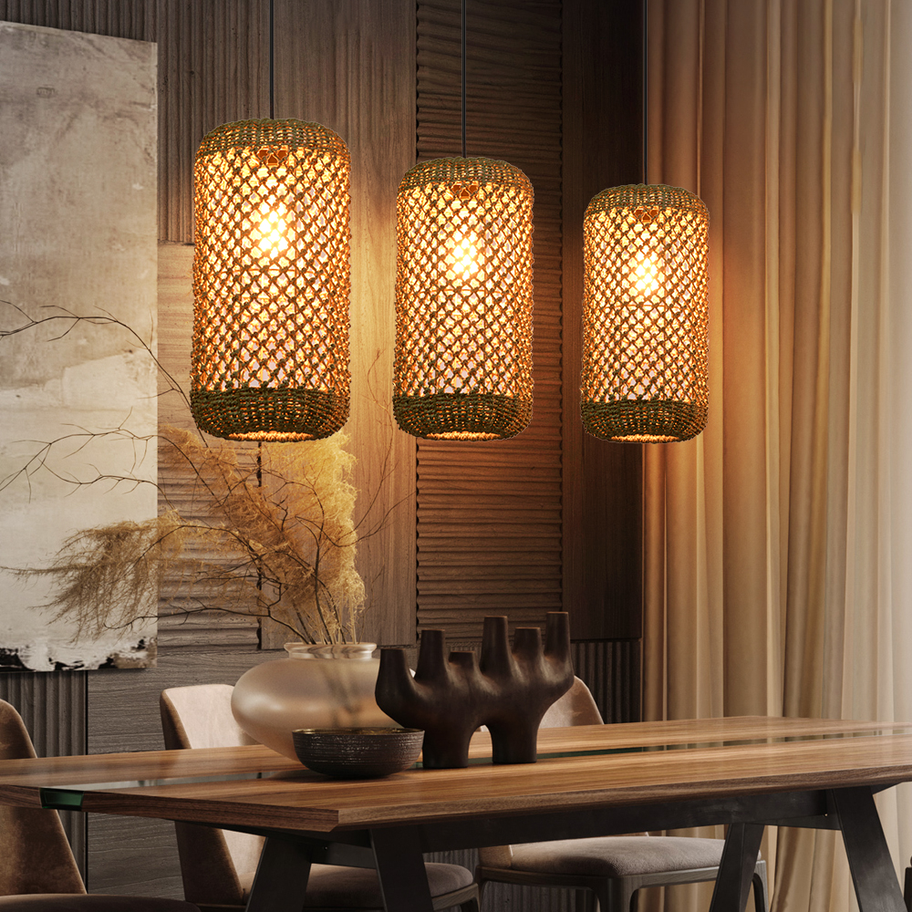 Restaurant Natural Seagrass Rattan Pendant Lamp Dining Room Lighting