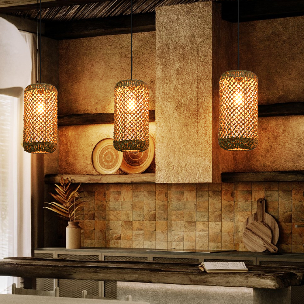 Restaurant Natural Seagrass Rattan Pendant Lamp Dining Room Lighting