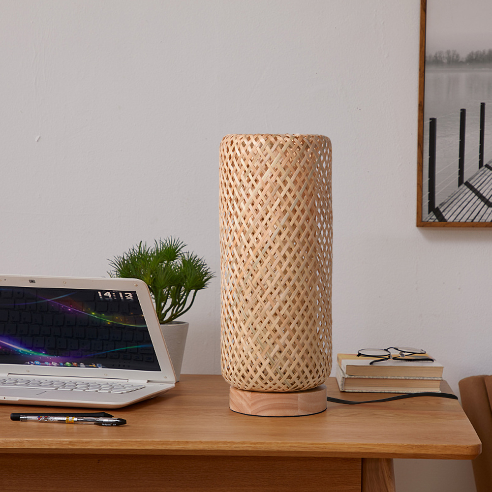 Hand-woven Bamboo Table Lamp Bedroom Bedside Light Reading Lamp