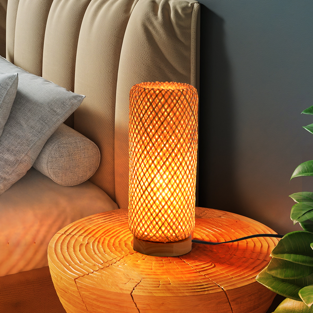 Hand-woven Bamboo Table Lamp Bedroom Bedside Light Reading Lamp