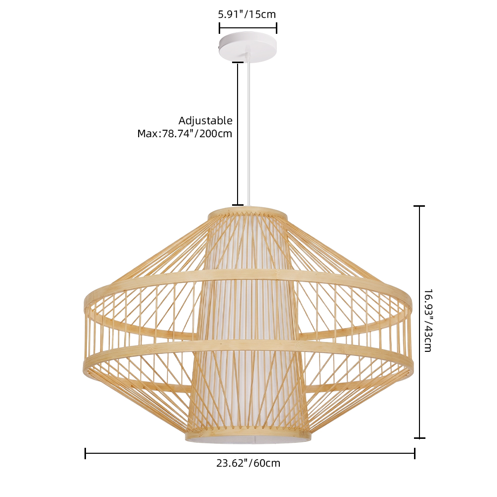 Bamboo Wireframe Cone Pendant Light Modern Woven Hanging Lamp with Open Design