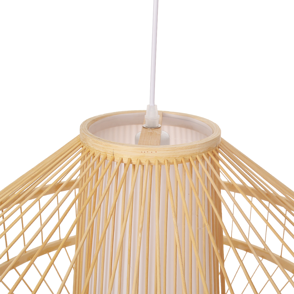 Bamboo Wireframe Cone Pendant Light Modern Woven Hanging Lamp with Open Design