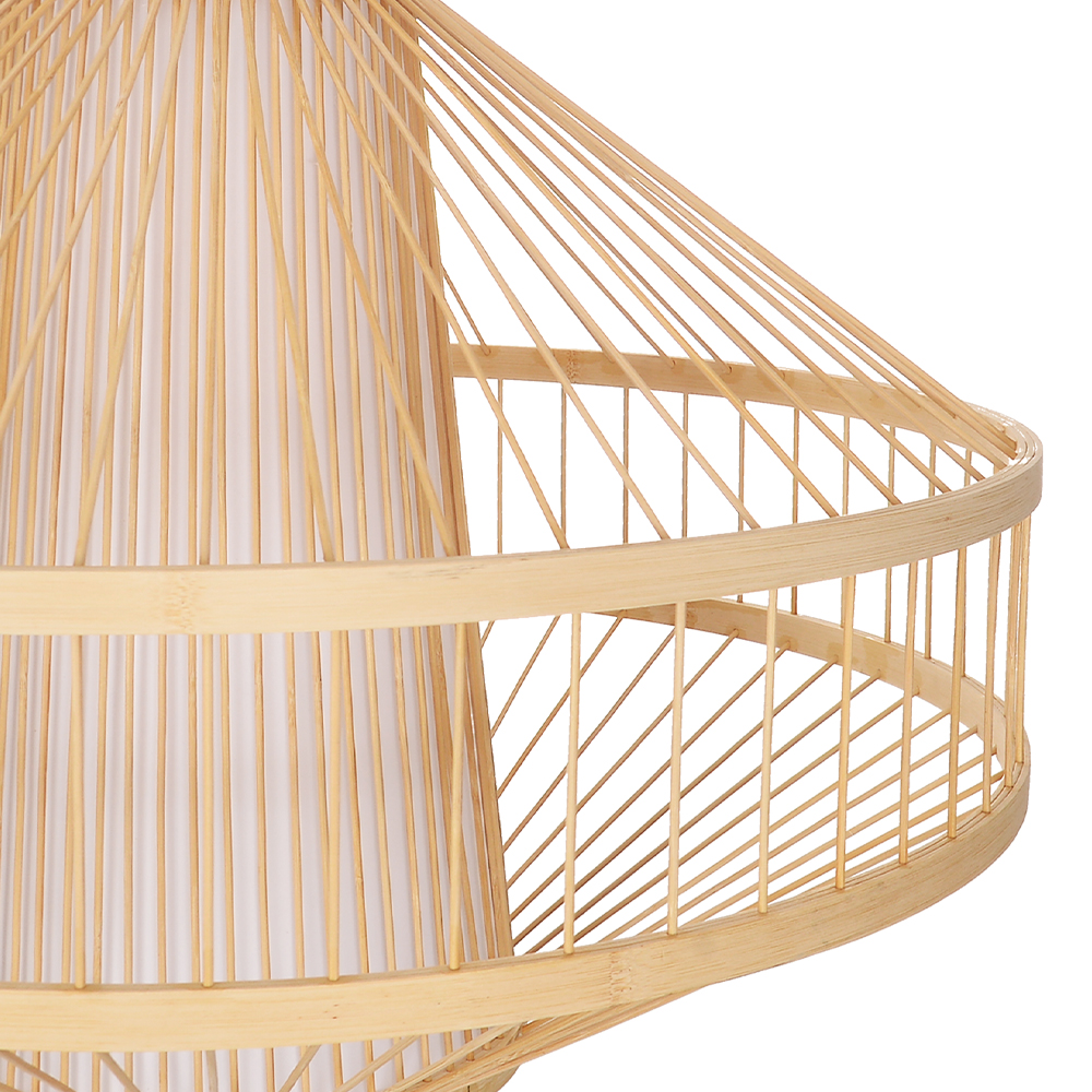 Bamboo Wireframe Cone Pendant Light Modern Woven Hanging Lamp with Open Design