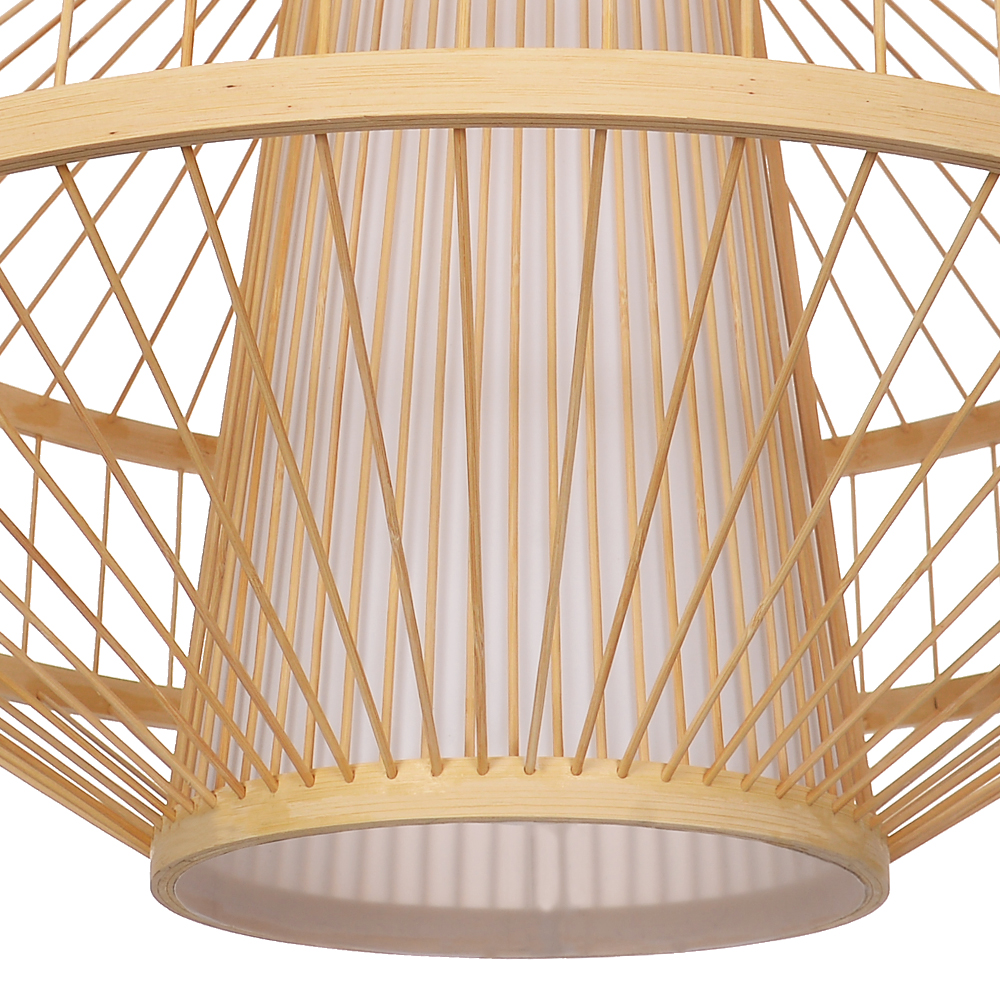 Bamboo Wireframe Cone Pendant Light Modern Woven Hanging Lamp with Open Design
