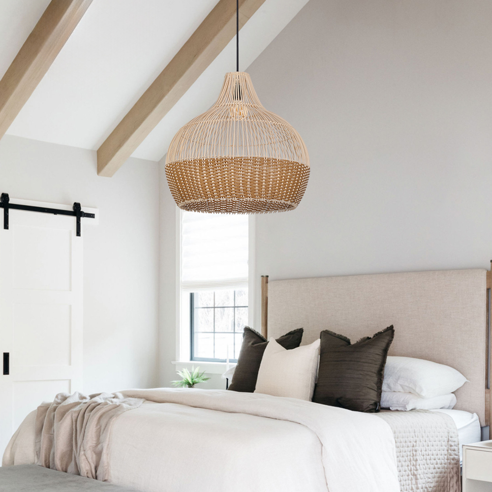 Cozy Ambient Glow Black Rattan Hanging Light for Living Room