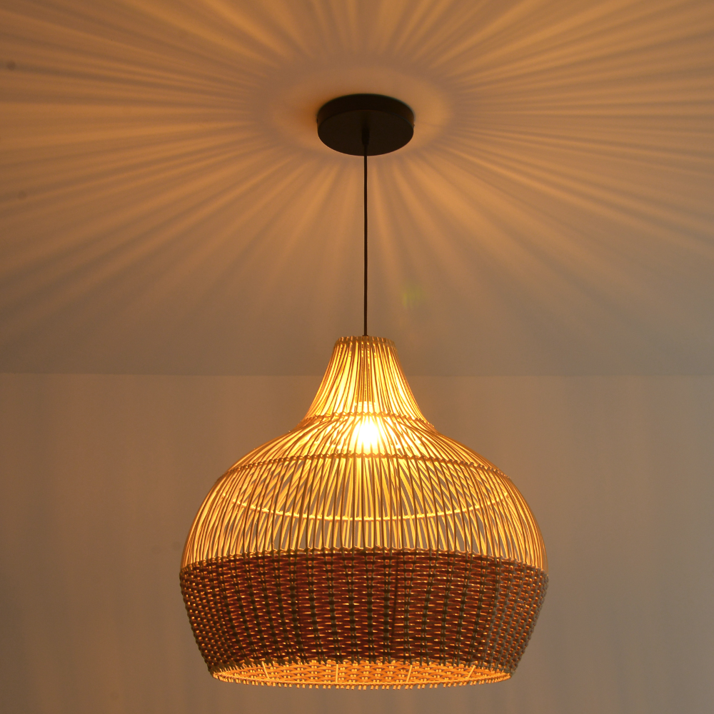 Cozy Ambient Glow Black Rattan Hanging Light for Living Room
