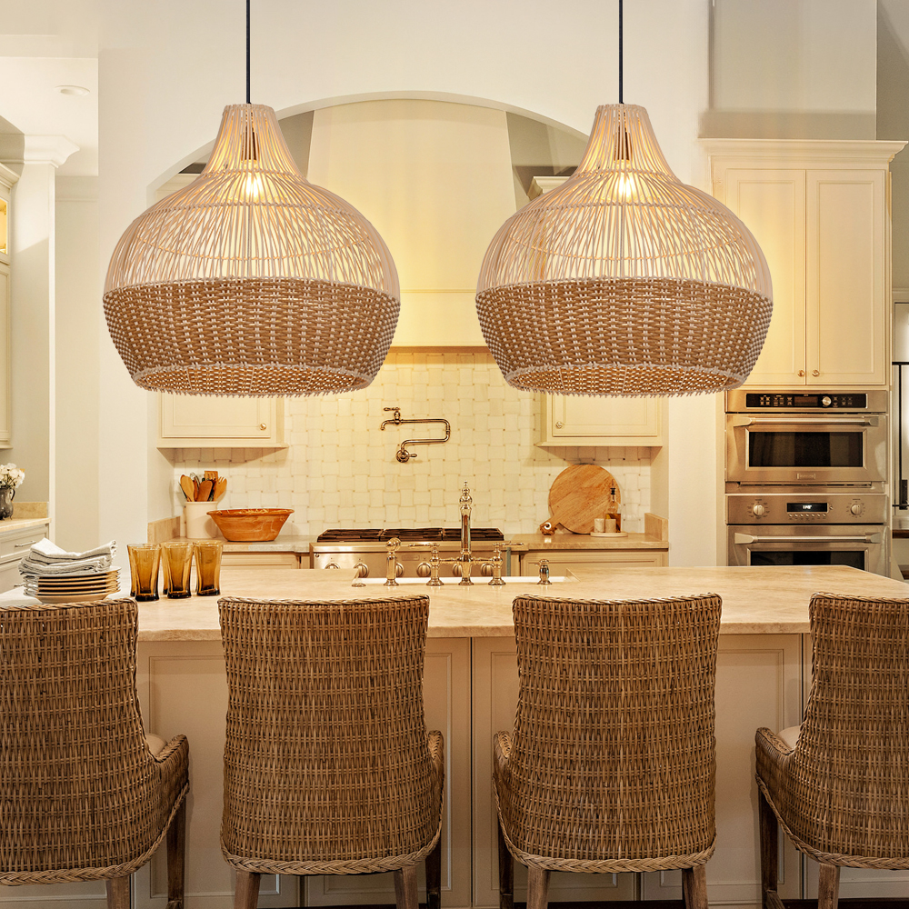 Cozy Ambient Glow Black Rattan Hanging Light for Living Room