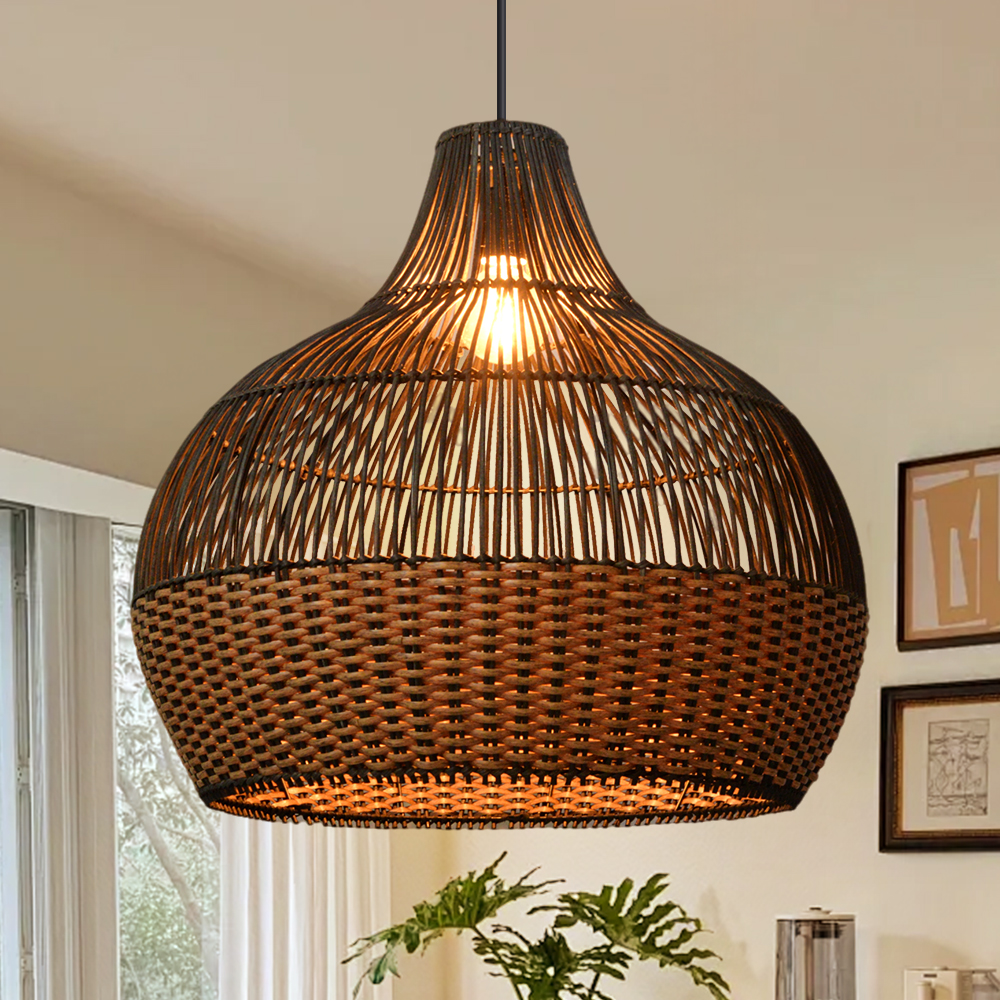 Cozy Ambient Glow Black Rattan Hanging Light for Living Room