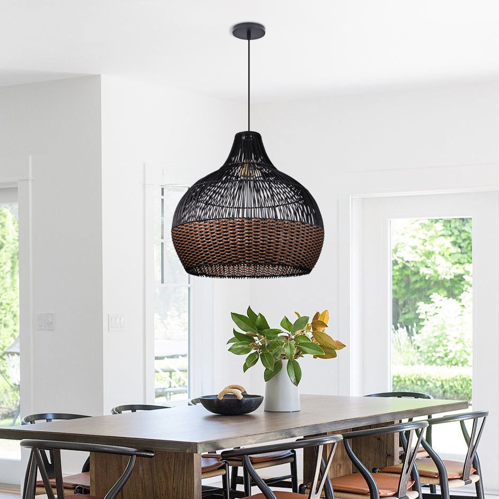Cozy Ambient Glow Black Rattan Hanging Light for Living Room