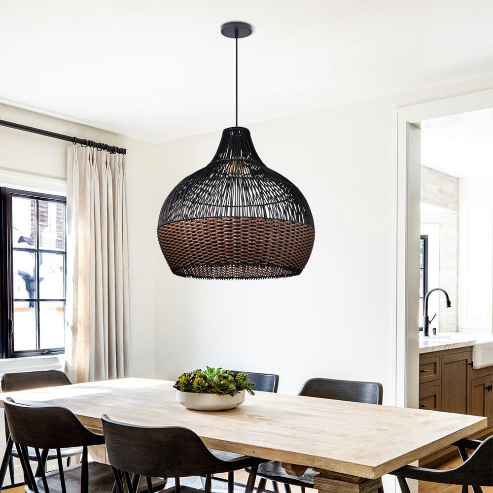 Cozy Ambient Glow Black Rattan Hanging Light for Living Room