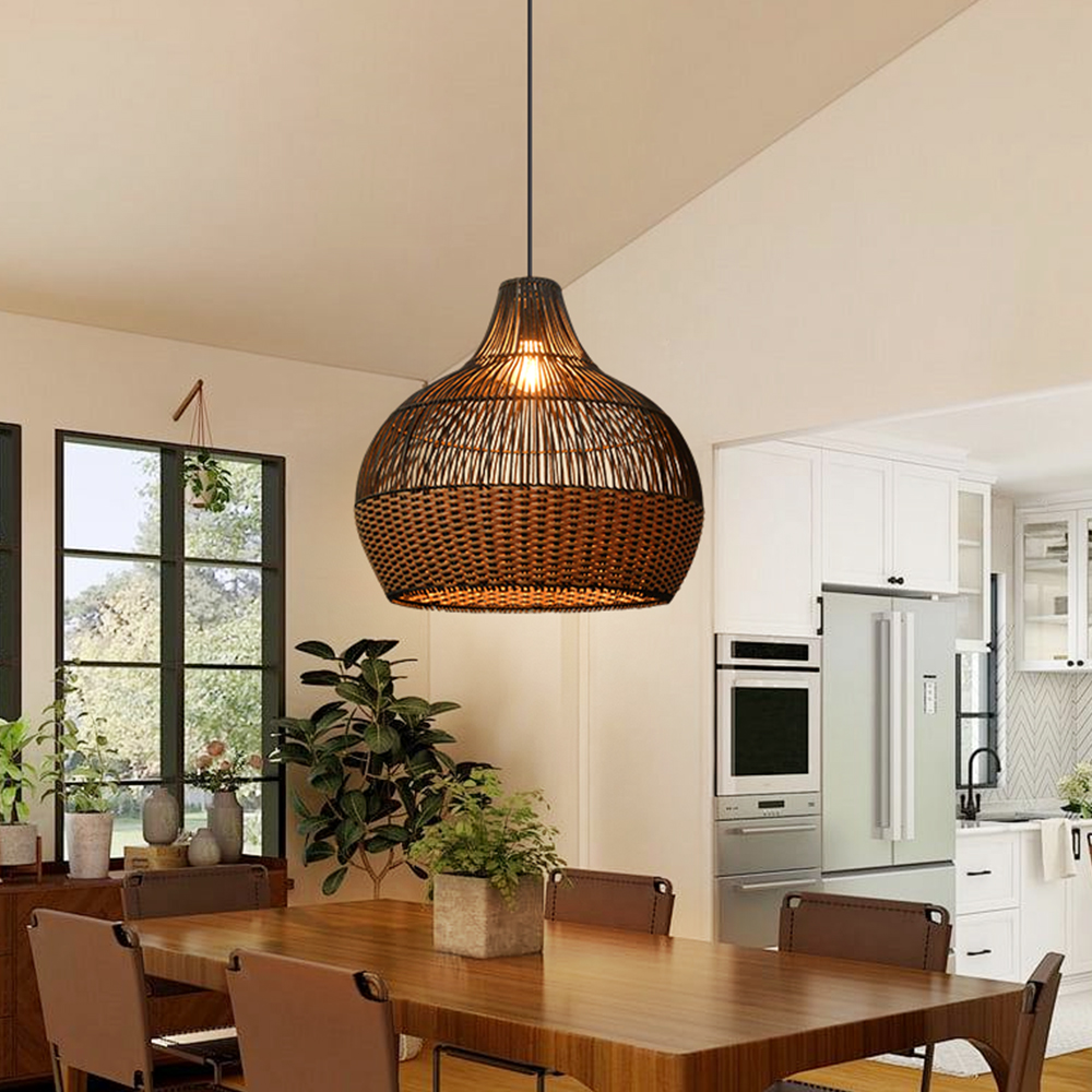 Cozy Ambient Glow Black Rattan Hanging Light for Living Room