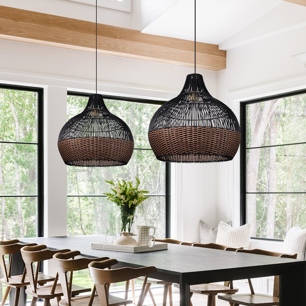 Cozy Ambient Glow Black Rattan Hanging Light for Living Room