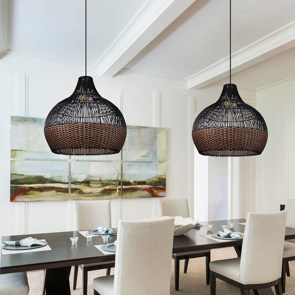 Cozy Ambient Glow Black Rattan Hanging Light for Living Room
