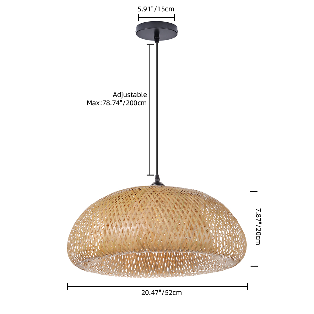 Handwoven Bamboo Dome Pendant Light Round Wicker Ceiling Lamp with Warm Glow