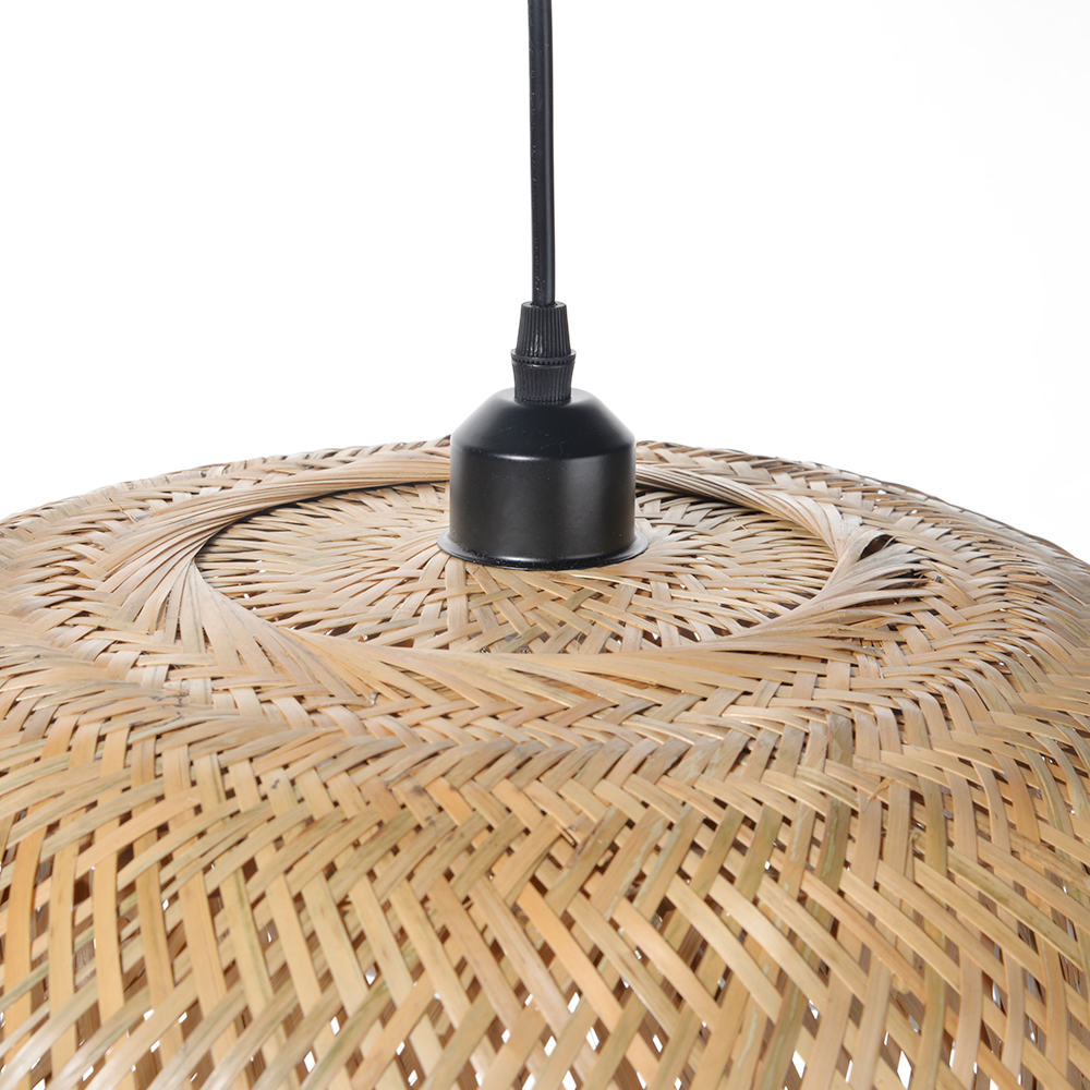 Handwoven Bamboo Dome Pendant Light Round Wicker Ceiling Lamp with Warm Glow