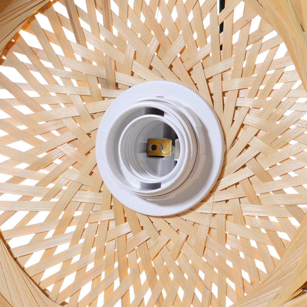 Handwoven Bamboo Dome Pendant Light Round Wicker Ceiling Lamp with Warm Glow