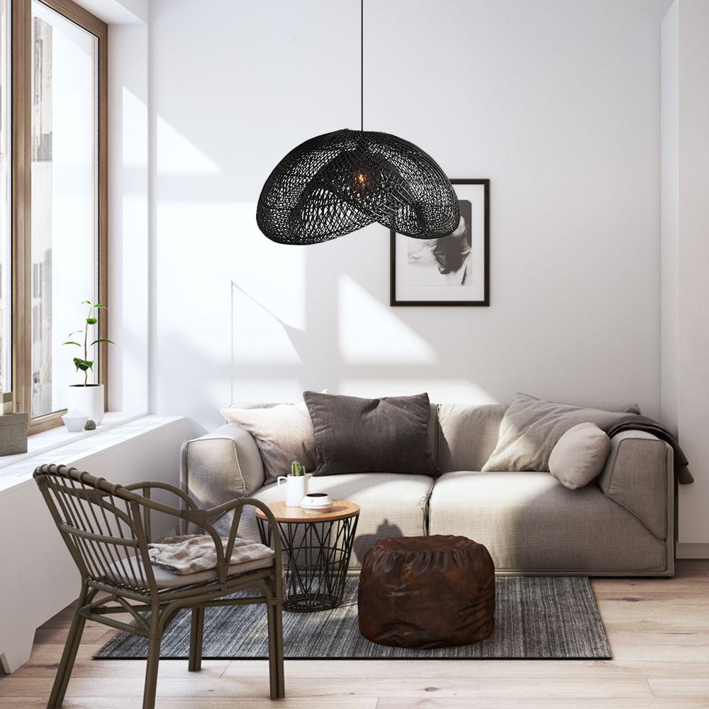 Dining Table Wicker Hanging Lamp Black Rattan Chandelier