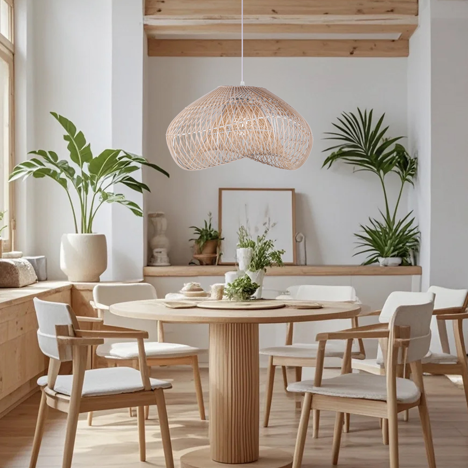 Dining Table Wicker Hanging Lamp Black Rattan Chandelier