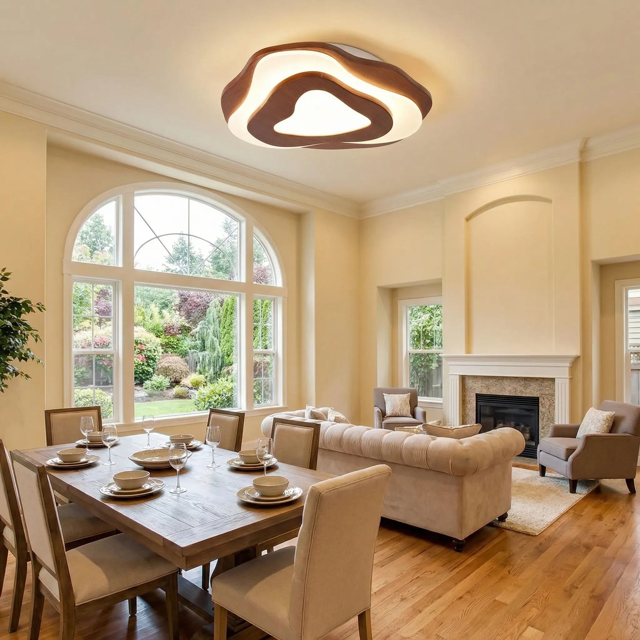 Modern Cloud Shape Ceiling Lamp | Mid-Century Modern Walnut Finish Flush Mount