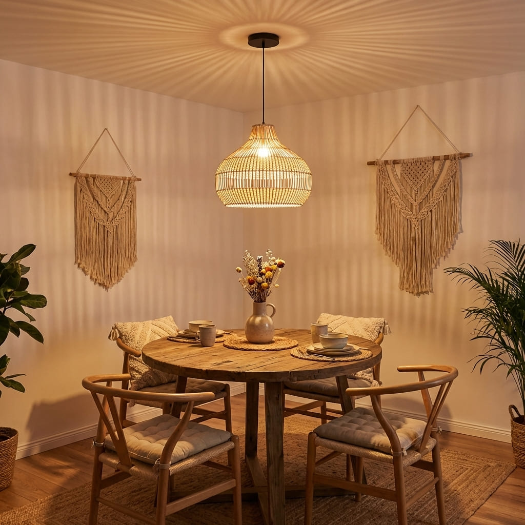 Modern Wicker Pendant Light  Woven Boho Earthy Hanging Ceiling Fixture