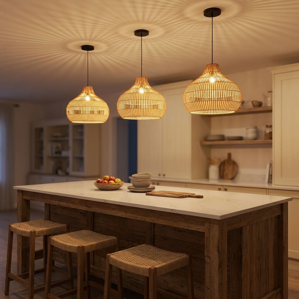 Modern Wicker Pendant Light  Woven Boho Earthy Hanging Ceiling Fixture